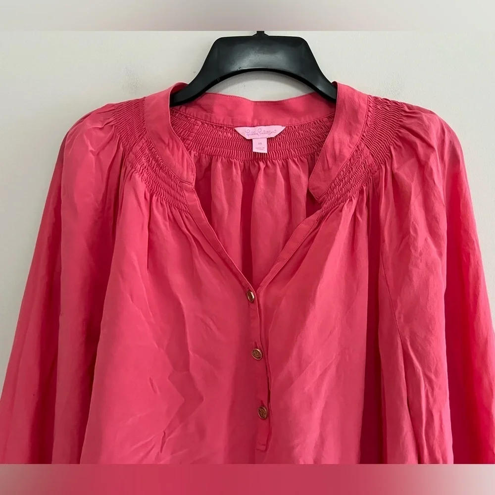 Lilly Pulitzer Elsa 100% Silk Long Sleeved Blouse Top in Parigi Pink, size M - Picture 4 of 10